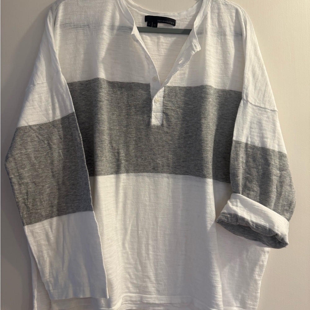 360 Sweater White and Gray Casual Button Down Shirt